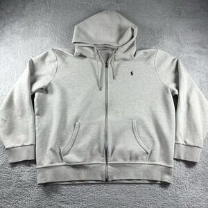 Polo Ralph Lauren Full Zip Hoodie Mens‎ XXL 2X Light Gray Oatmeal Sweater Hooded